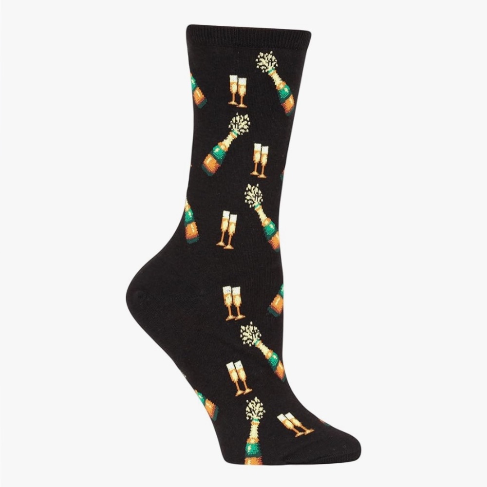 Hot Sox Black Socks with Champagne Motif